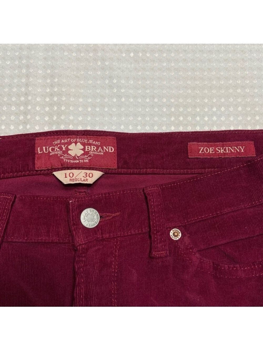 Lucky Brand Burgundy Corduroy Zoe Skinny Jeans 10/30 - Picture 3 of 7